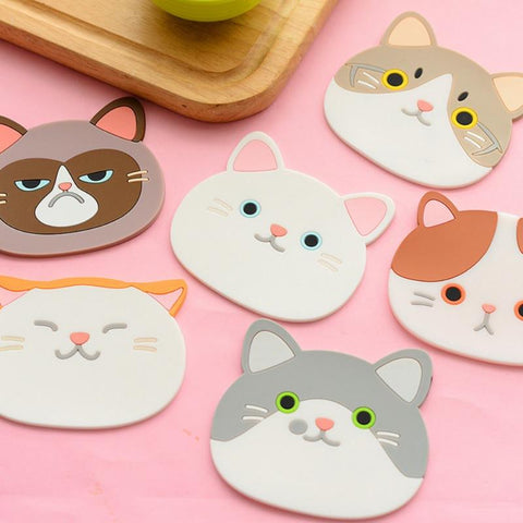 Cute Cat Silicone Coasters for Cups